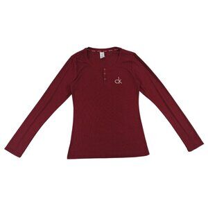 Calvin Klein Womens Red Long-Sleeve Henley Top S, NWOT.